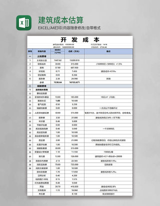 建筑成本估算表模板excel模板