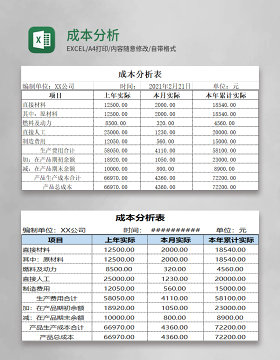 成本分析表Excel模板