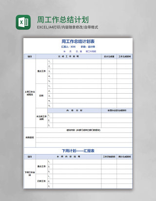 周工作总结计划表EXECL模板