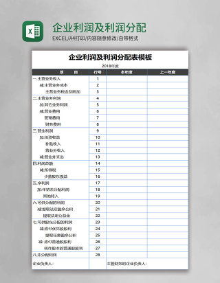 企业利润及利润分配表模板Execl表格