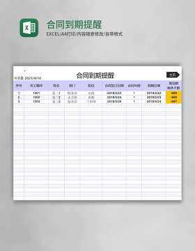 合同到期提醒excel模板