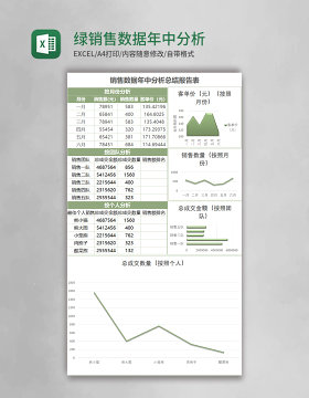 绿销售数据年中分析总结报表Excel模板表格