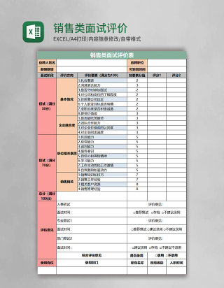 销售类面试评价表excel模板