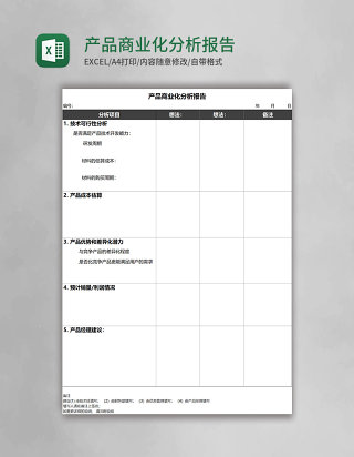 产品商业化分析报告Execl模板