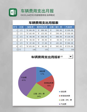 车辆费用支出月报表Excel模板