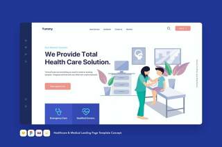 医疗保健和医疗登录页模板医生听诊概念EPS矢量插画设计Healthcare & Medical Landing Page Template Concept