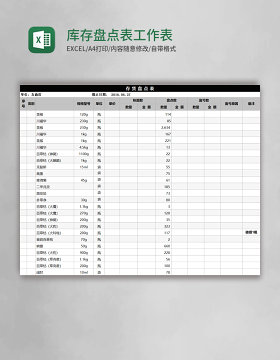 库存盘点表Excel工作表