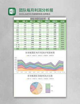 实用团队每月利润分析报表excel模板