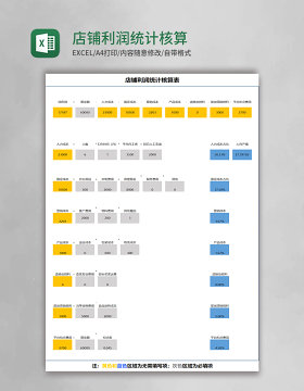 店铺利润统计核算表excel模板