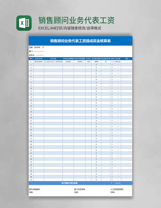 销售顾问业务代表工资提成奖金核算表Excel模板