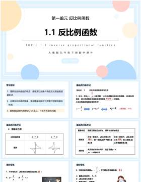 部编版九年级数学下册反比例函数课件PPT模板