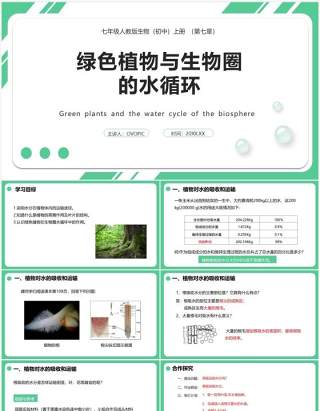 人教版七年级生物上册绿色植物与生物圈的水循环课件PPT模板