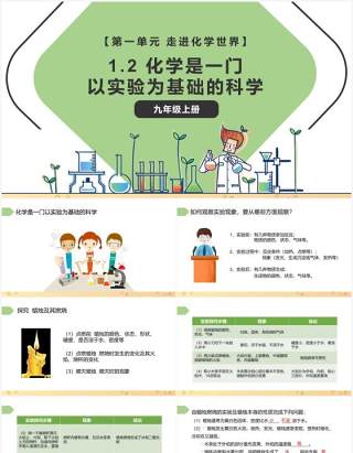 部编版九年级化学上册化学是一门以实验为基础的科学课件PPT模板