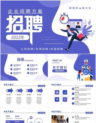 紫色扁平化2022企业招聘方案通用PPT模板