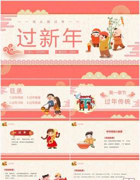 卡通中国风幼儿园过新年介绍PPT模板