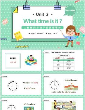 人教版四年级英语下册What time is it第2-3课时课件PPT模板