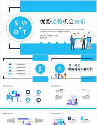 SWOT优势劣势机会分析动态PPT模板