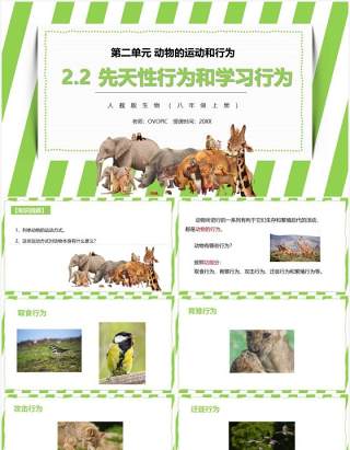 部编版八年级生物上册先天性行为和学习行为PPT模板