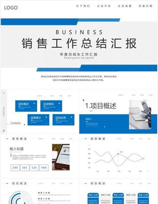 蓝色简约风销售工作总结汇报PPT模板