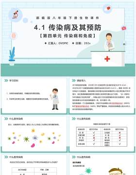 部编版八年级生物下册传染病及其预防课件PPT模板