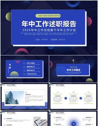 蓝色商务风年中总结汇报通用PPT模板