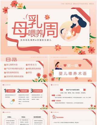 橙色卡通风母乳喂养知识分享PPT模板