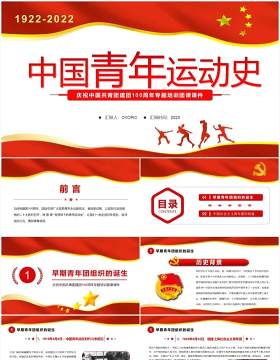 红色简约党政风中国青年运动史PPT模板
