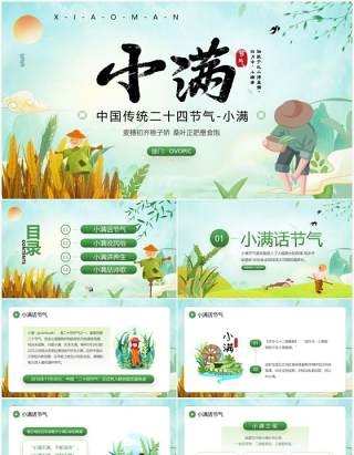 绿色卡通风中国传统二十四节气之小满PPT模板