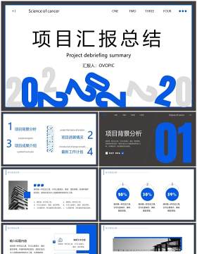 蓝灰色简约风项目汇报总结PPT通用模板