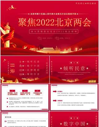 红色党政风聚焦2022北京两会PPT模板