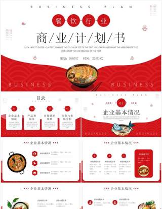 红色商务风餐饮行业商业计划书PPT模板