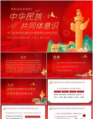 红色中国风中华民族共同体意识PPT模板