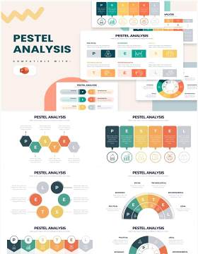 多彩PESTEL分析模型大环境分析PPT信息图形素材PESTEL Analysis Powerpoint Infographics