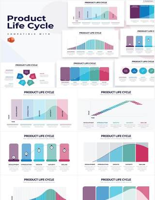 国外多彩项目产品生命周期PPT信息图表素材Product Life Cycle Powerpoint Infographics