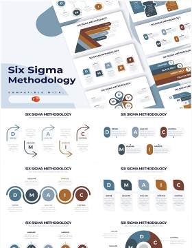 灰蓝简洁六西格玛方法论质量管理PPT信息图表素材Six Sigma Methodology Powerpoint Infographics