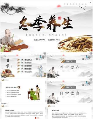 淡雅中国风冬季养生文化宣传PPT模板