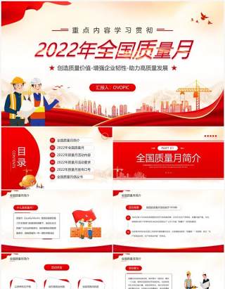 红色简约风学习贯彻2022年全国质量月PPT模板