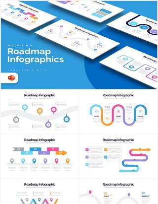 彩色创意路线图时间轴PPT信息图形素材Roadmap Powerpoint Infographics