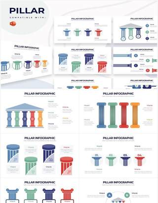 国外彩色支柱图PPT信息图形素材Pillar Powerpoint Infographics