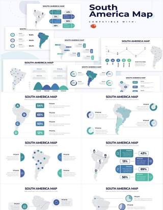 浅色系南美地图PPT信息图形素材South America Map Powerpoint Infographics