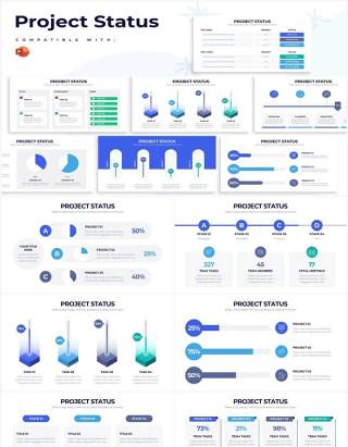 蓝色简约项目进度PPT甘特图信息图表素材Project Status Powerpoint Infographics