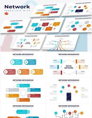 网络信息连接关系图形结构PPT素材Network Powerpoint Infographics