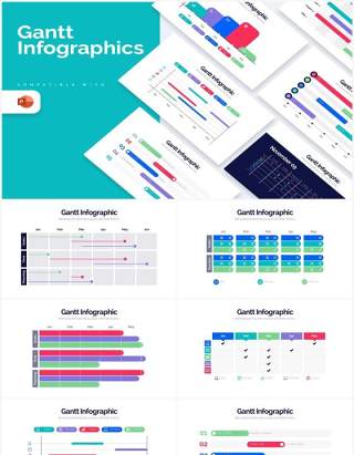 国外多彩甘特图信息图形PPT素材Gantt Powerpoint Infographics