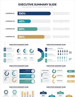 绿色项目管理执行进度摘要PPT图表素材Executive Summary Powerpoint Infographics