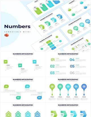 简洁创意数字图形并列关系PPT信息图形素材Numbers Powerpoint Infographics