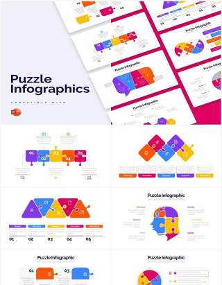 彩色创意拼图PPT信息图形素材Puzzle Powerpoint Infographics