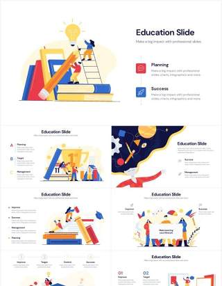 卡通创意人物插画教育信息图PPT素材Education Powerpoint Infographics