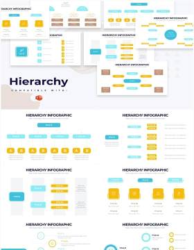 蓝黄组织结构层次结构PPT信息图形素材Hierarchy Powerpoint Infographics