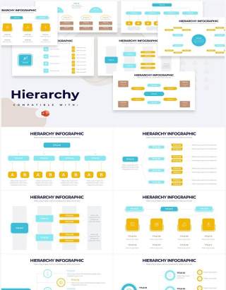 蓝黄组织结构层次结构PPT信息图形素材Hierarchy Powerpoint Infographics