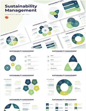 简约绿色系可持续管理结构图PPT信息图形素材Sustainability Management Powerpoint Infographics